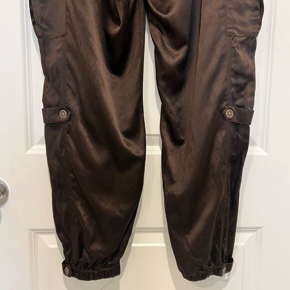 Chico's Casablanca Brown Silk/Cotton Blend Satin Cargo Joggers Sz. 3 (XL/16) - Picture 10 of 15